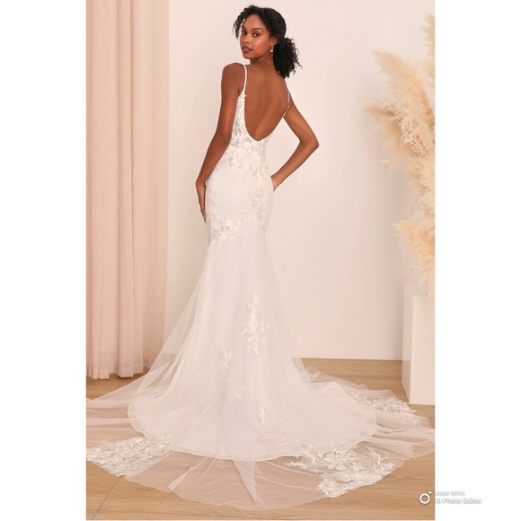 Lulus Size 4 Everlasting Affection White Lace Backless Mermaid Wedding Dress NWT - Picture 8 of 17